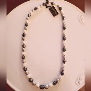 NEW Honora 20" necklace. White, light gray & dark gray ringed cultured pearls